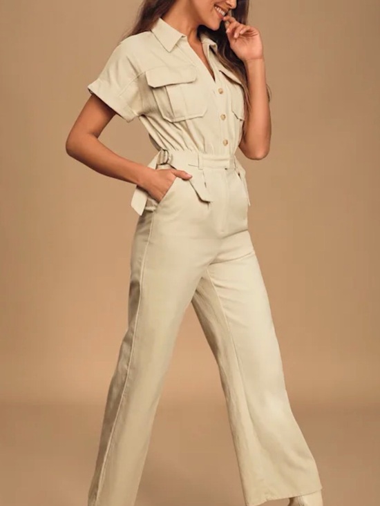 Lulus Pants - NWT Lulus Spread the Word beige Button- front jumpsuit